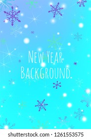 Holiday Texture with Cute Snowflakes and Shiny Lights. Festive Background for Christmas Decoration, Cloth, Dress. Vertical A4 Vector Background.