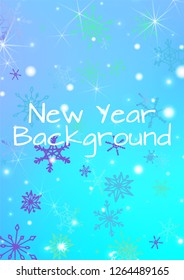 Holiday Texture with Cute Snowflakes and Shiny Lights. Festive Background for Christmas Decoration, Brochure, Card. Vertical A4 Vector Background.