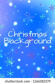 Holiday Texture with Cute Snowflakes and Shiny Lights. Festive Background for Christmas Decoration, Textile, Paper. Vertical A4 Vector Background.