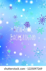 Holiday Texture with Delicate Snowflakes and Shiny Lights. Festive Background for Christmas Decoration, Cloth, Dress. Vertical A4 Vector Background.