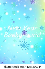 Holiday Texture with Delicate Snowflakes and Shiny Lights. Festive Background for Christmas Decoration, Banner, Poster. Vertical A4 Vector Background.