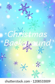 Holiday Texture with Lovely Snowflakes and Shiny Lights. Festive Background for Christmas Decoration, Wrapping, Paper. Vertical A4 Vector Background.