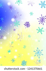 Holiday Texture with Lovely Snowflakes and Shiny Lights. Festive Background for Christmas Decoration, Wrapping, Paper. Vertical A4 Vector Background.