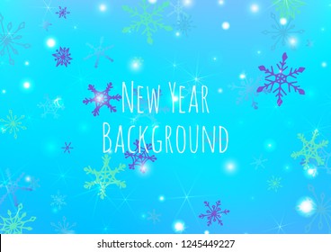 Holiday Texture with Lovely Snowflakes and Shiny Lights. Festive Background for Christmas Decoration, Wrapping, Fabric. Vertical A4 Vector Background.