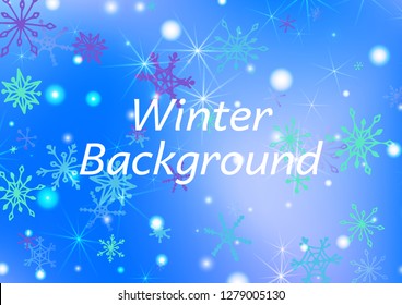 Holiday Texture with Lovely Snowflakes and Shiny Lights. Festive Background for Christmas Decoration, Banner, Poster. Vertical A4 Vector Background.