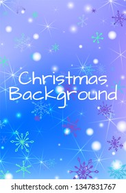 Holiday Texture with Lovely Snowflakes and Shiny Lights. Festive Background for Christmas Decoration, Textile, Paper. Vertical A4 Vector Background.