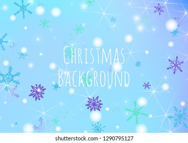 Holiday Texture with Pretty Snowflakes and Shiny Lights. Festive Background for Christmas Decoration, Wrapping, Fabric. Vertical A4 Vector Background.