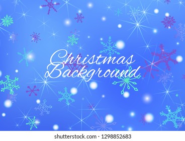 Holiday Texture with Pretty Snowflakes and Shiny Lights. Festive Background for Christmas Decoration, Brochure, Cover. Vertical A4 Vector Background.