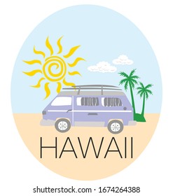 holiday theme with van design and hawaii font