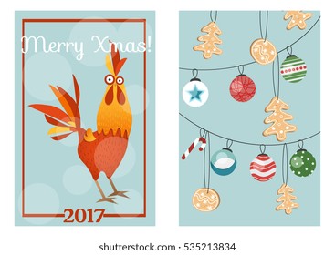 Holiday themed patterns. Merry Christmas greeting card, santa, deer, Xmas decoration, retro designs. Vector.