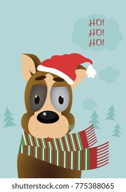 Holiday themed patterns. Merry Christmas greeting card, santa, deer, Xmas decoration, retro designs. Vector.