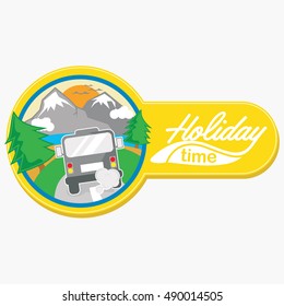 Holiday time to mountain sticker stock vector with yellow colored