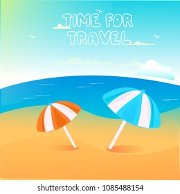 Holiday and time for travel to beach blue sea vector background with umbrella icon
