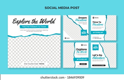 Holiday tour and travel banner for social media post template