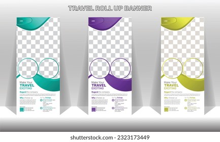 Holiday, Tour and travel roll-up stand banner template design, Travel Tourism Roll Up Banner Design For Travel Agency.