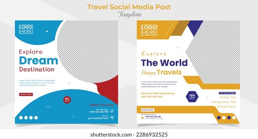Holiday tourism and travel social media post and square flyer post banner template design set