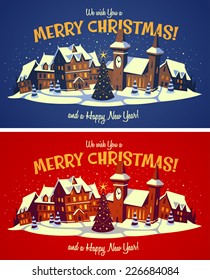 Holiday town. Christmas card \ poster \ banner. Vector illustration.