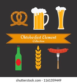 Holiday traditional Bavaria Germany beverage symbol. Isolated beer oktoberfest autumn set. Vector cartoon pretzel concept. Vintage style drawn icon logo. Poster background retro fest illustration.