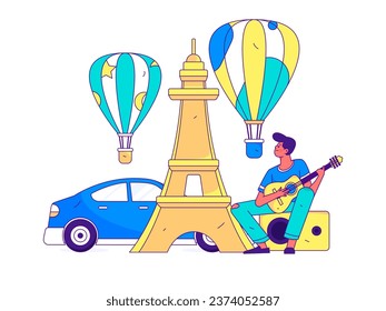 Holiday travel travel characters internet background vector hand drawn illustration
