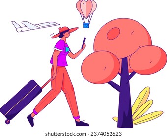 Holiday travel travel characters internet background vector hand drawn illustration
