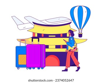Holiday travel travel characters internet background vector hand drawn illustration
