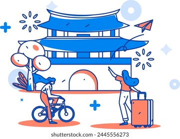 Holiday travel travel characters internet background vector hand drawn illustration
