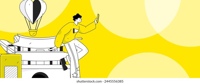 Holiday travel travel characters internet background vector hand drawn illustration
