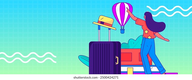 Holiday travel travel characters internet background vector hand drawn illustration

