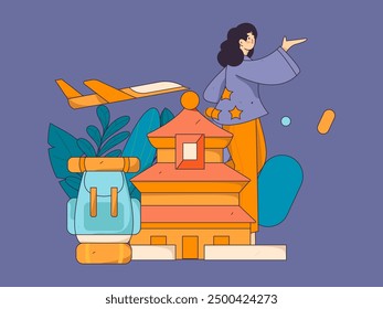 Holiday travel travel characters internet background vector hand drawn illustration
