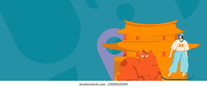 Holiday travel travel characters internet background vector hand drawn illustration
