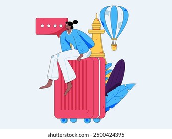 Holiday travel travel characters internet background vector hand drawn illustration
