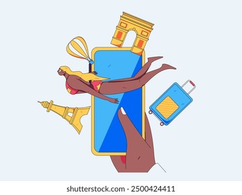 Holiday travel travel characters internet background vector hand drawn illustration
