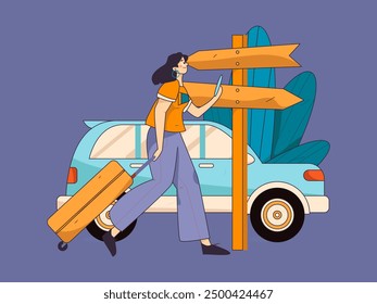 Holiday travel travel characters internet background vector hand drawn illustration
