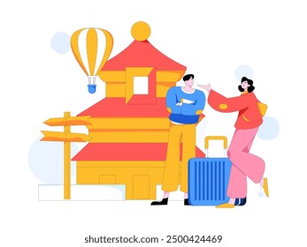 Holiday travel travel characters internet background vector hand drawn illustration
