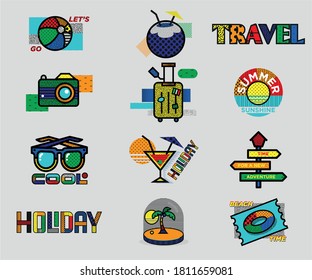 Holiday travel colorful badges and stickers