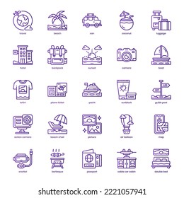 Holiday And Travel Icon Pack For Your Website Design, Logo, App, And User Interface. Holiday And Travel Icon Basic Line Gradient Design. Vector Graphics Illustration And Editable Stroke.