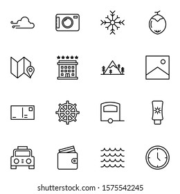 Holiday and travel icon set. Modern outline trip, journey, travelling icons sign. Simple icon vector illustration.