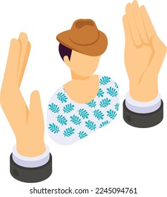 Holiday and Travel Insurance Concept Vector Icon Design, Person with Luggage and Protected with Human Hand Stock Illustration, Financial loss Protection Symbol, Risk management Sign,