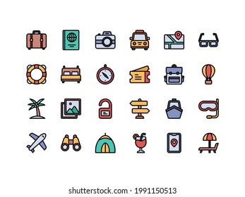 Holiday and Travel Lineal Color Icon Set