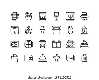 Holiday and Travel Outline Icon Set