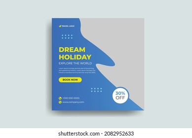 Holiday travel social media post template Premium vector