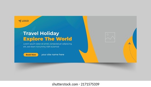 Holiday travel, summer beach travelling social media cover, web banner ads for travel promotion, square banner