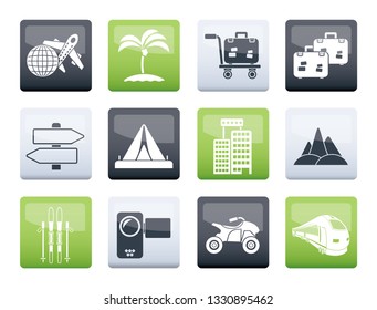 Holiday travel and transportation icons over color background - vector icon set