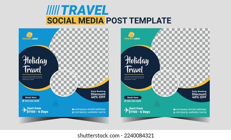 Holiday travel, traveling or summer beach travelling social media post or web banner template design.