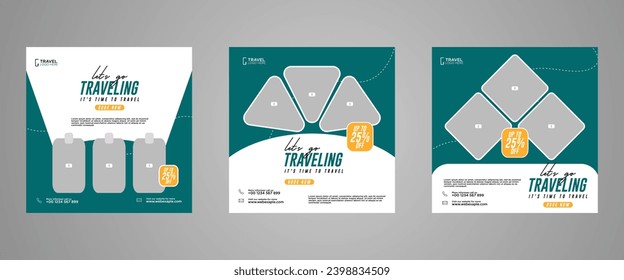 Holiday travel, traveling or summer beach travelling social media post or web banner template design. Tourism business marketing flyer or poster with abstract digital background, logo and icon.