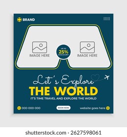Holiday travel, traveling, or summer beach traveling social media post template