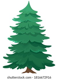 Holiday tree isolated on white background. Conifer in cartoon style.