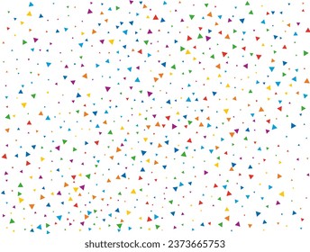 Holiday Triangular Confetti. Light Rainbow glitter confetti background. Colored festive texture