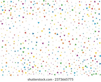 Holiday Triangular Confetti. Light Rainbow glitter confetti background. Colored festive texture