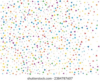 Holiday Triangular Confetti. Light Rainbow glitter confetti background. Colored festive texture